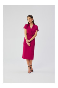 S363 Платье-рубашка с поясом-галстуком - сливовый