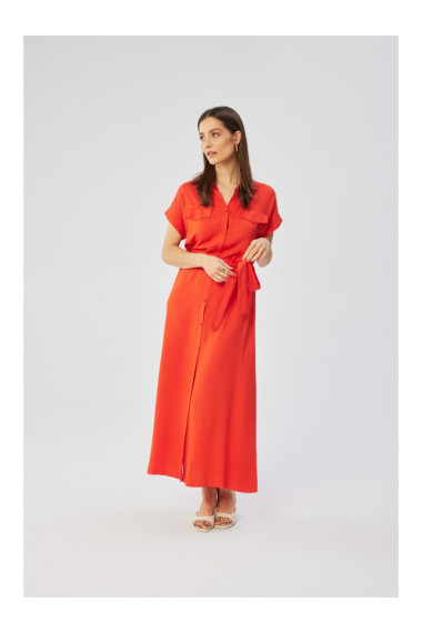 Платье-рубашка макси из вискозы S364 - коралловый