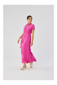 S364 Платье-рубашка из вискозы макси - сиреневый