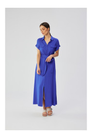 S364 Платье-рубашка макси из вискозы - синий