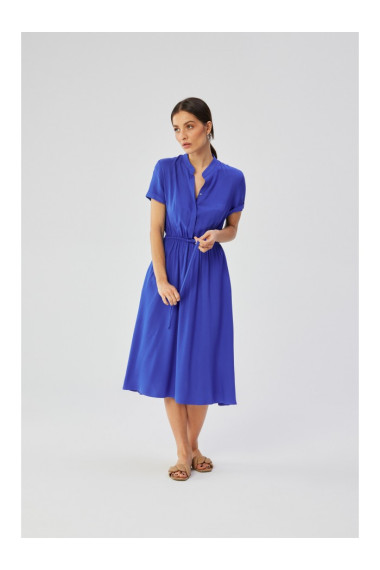 S366 Платье из вискозы с завязанной талией - синий