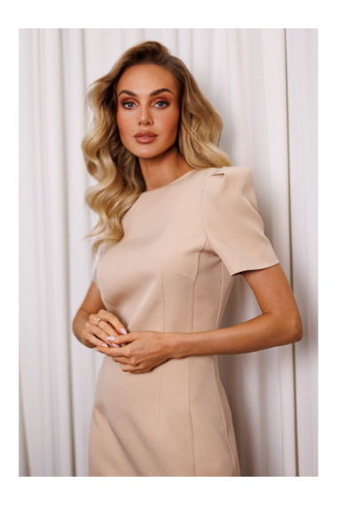 Мини-платье M777 с мягкими плечами - бежевый