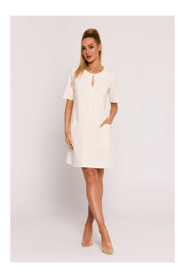 M788 Платье-трапеция с карманами спереди - кремовый