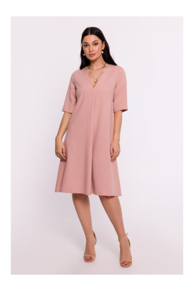 Платье-трапеция с V-образным вырезом B280 - розовый