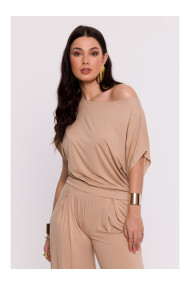 B287 Топ из вискозы с вырезом на плечах - капучино
