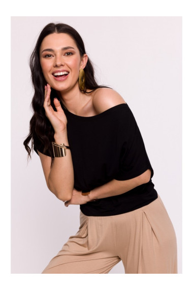 B287 Tops no viskozes ar izgriezumu bez plecu izgriezuma - melns