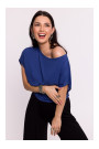 B287 Топ из вискозы с вырезом на плечах - синий
