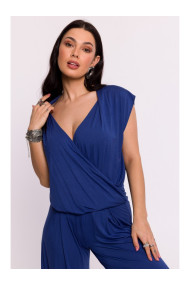 B288 Viskozes apmetuma krekliņš ar V veida kakla izgriezumu - zils