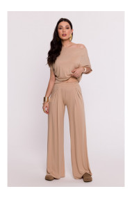 B289 Брюки из вискозы с эластичным поясом - капучино