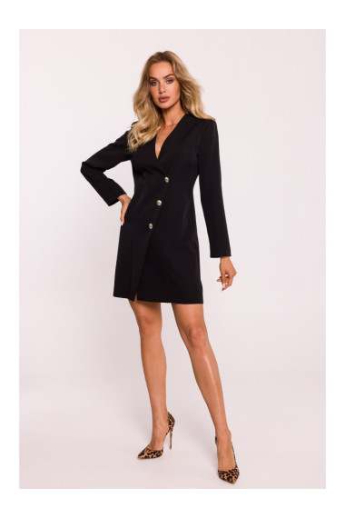 M793 Платье-блейзер с золотой пуговицей - черный