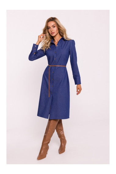 M804 Платье-рубашка с поясом - синий