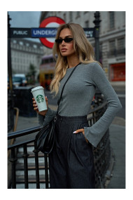 M806 Ребристый топ с длинными рукавами - серый меланж