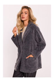 M808 Обрезанный плюшевый блейзер - серый меланж