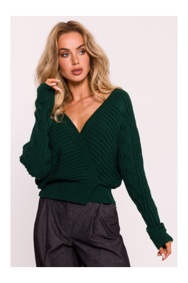 M809 Обрезанный пуловер с V-образным вырезом - зеленый