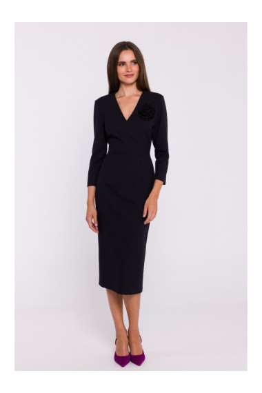 S372 Цветочное платье-карандаш - черный