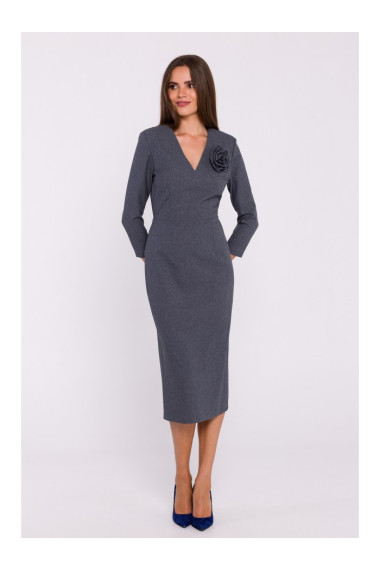 S372 Цветочное платье-карандаш - серый