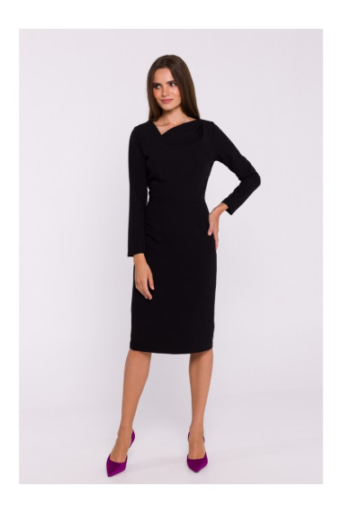 S376 Платье-карандаш с асимметричным вырезом - черный