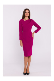 S376 Платье-карандаш с асимметричным вырезом - сливовый
