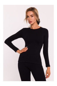 M817 Rievota korsetes krekliņa korsetes krekliņa ar garām piedurknēm - melns