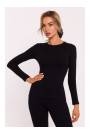 M817 Ребристый корсетный топ с длинными рукавами - черный