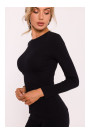 M817 Ребристый корсетный топ с длинными рукавами - черный