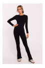 M817 Ребристый корсетный топ с длинными рукавами - черный