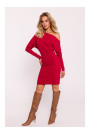 M818 Trikotāžas kleita ar krītošiem pleciem - sarkana