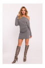 M818 Платье из трикотажа с ребристой отделкой на плечах - серый меланж