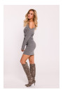 M818 Платье из трикотажа с ребристой отделкой на плечах - серый меланж