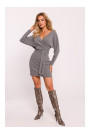 M819 Платье из ребристого трикотажа с оберткой - серый меланж