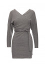 M819 Платье из ребристого трикотажа с оберткой - серый меланж