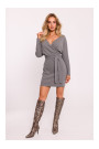 M819 Платье из ребристого трикотажа с оберткой - серый меланж