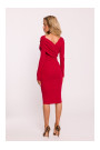 M820 Asimetriska trikotāžas kleita ar rievotu izgriezumu - sarkana