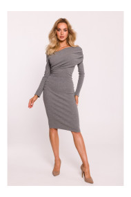 M820 Asimetriska trikotāžas kleita ar rievotu piegriezumu - pelēka, melanžēta