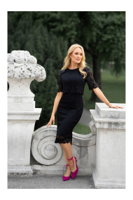 S379 Mežģīņu kleita ar dubultu augšējo daļu - melna