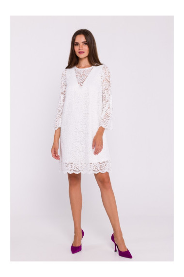 S380 Trapeces formas mežģīņu kleita - ekru krāsā