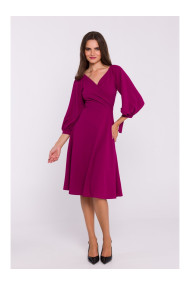 S383 Расклешенное платье с пышными рукавами - черный