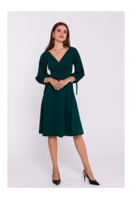 S383 Расклешенное платье с пышными рукавами - зеленый