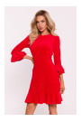 M825 Бархатное платье с оборками - красный