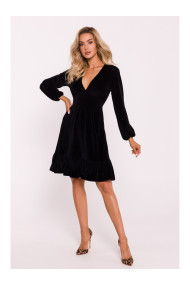 M826 Бархатное платье с V-образным вырезом - черный