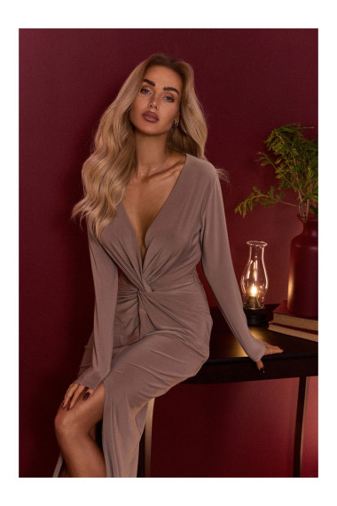 M840 Платье макси с узлом - бежевый