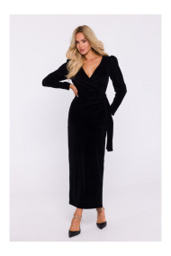 M828 Бархатное макси-платье с глубоким V-образным вырезом - черный