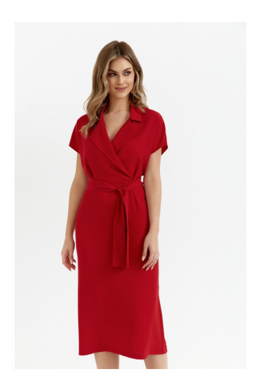 S363 Платье-рубашка с поясом-галстуком - красный