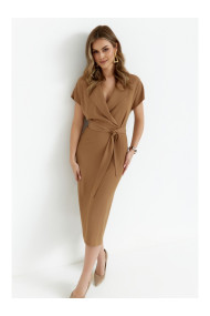 S363 Kreklu kleita ar kaklasaites jostu - bēšs