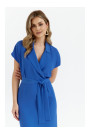 S363 Платье-рубашка с поясом-галстуком - синий