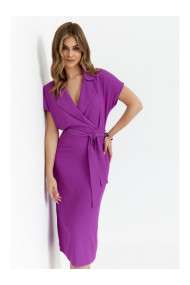 S363 Платье-рубашка с поясом-галстуком - лаванда