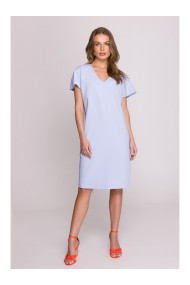 S392 Облегающее платье с V-образным вырезом - светло-голубой