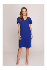 S392 Atpūtas kleita ar V veida kakla izgriezumu - karaliski zila