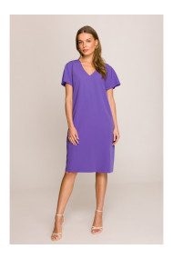 S392 Облегающее платье с V-образным вырезом - фиолетовый