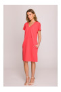 S392 Облегающее платье с V-образным вырезом - коралловый